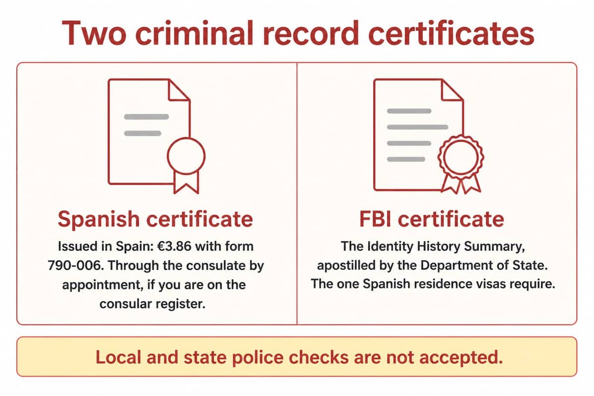 Two criminal record certificates: Spanish certificate; FBI certificate