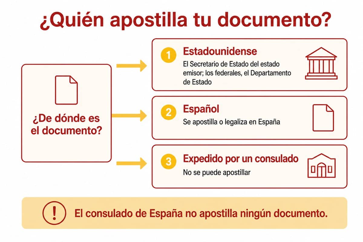 Quién apostilla tu documento: Estadounidense; Español; Expedido por un consulado