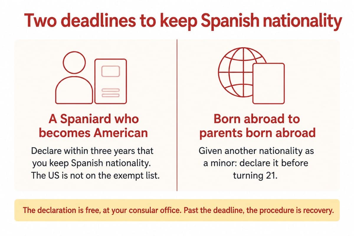 Two deadlines to keep Spanish nationality: A Spaniard who becomes American; Born abroad to parents born abroad