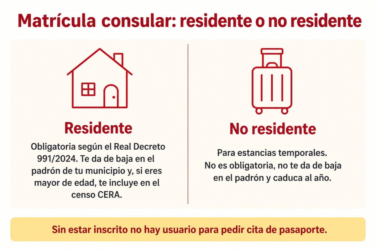 Matrícula consular: residente o no residente: Residente; No residente